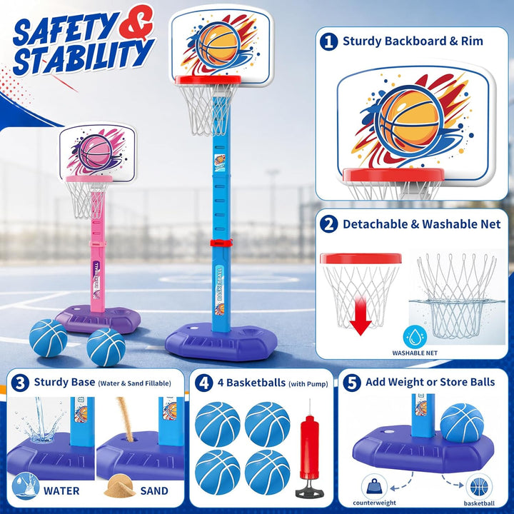 YESHIN Basketballkorb Kinder Indoor Outdoor Blau, Blau