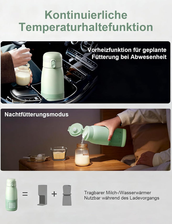 Tragbarer Flaschenwärmer, 500ml Flaschenwärmer Baby Unterwegs Präzise Temperaturkontrolle 37 Bis 55