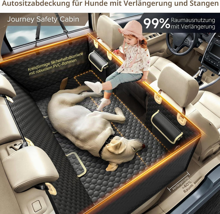 Rücksitzverlängerung für Hunde, PVC-Stangenunterstützung und harte Unterseite, Autositzbezug für Hun