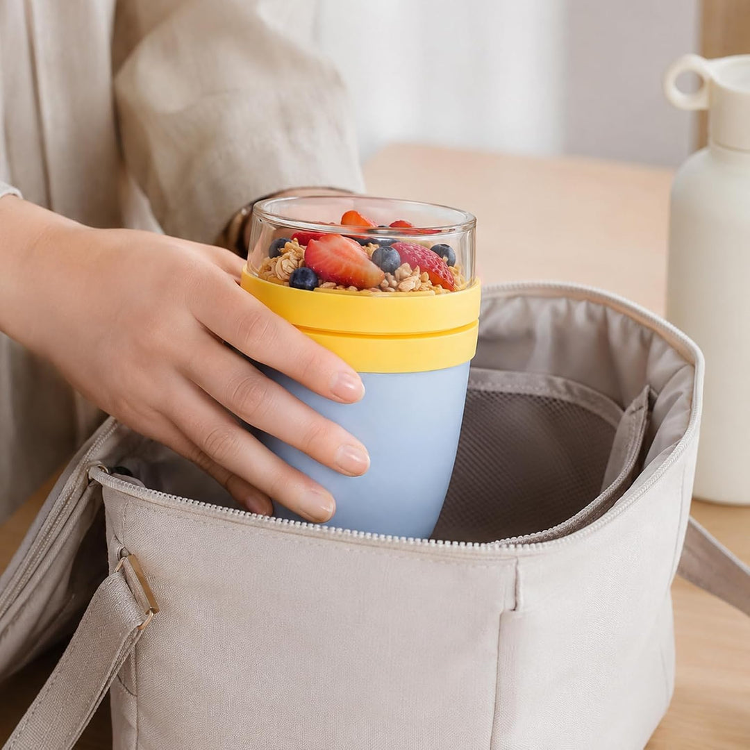 Müslibecher To Go mit Löffel, Joghurtbecher, Auslaufsicherer Müsli Cup