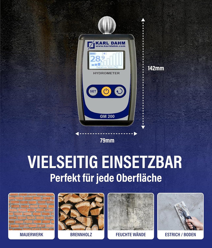 Karl Dahm Feuchtigkeitsmessgerät GM-200 mit Kugel I Perfekt geeignet um Zementestrich, Beton, Gipspu