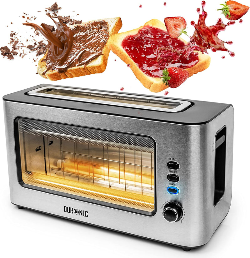 Duronic TB10 Toaster, Automatischer Toaster mit Fenster und grossem Toastschlitz, Gebürsteter Edelst