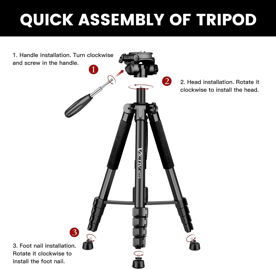 Victiv stativ Kamera 182 cm Aluminium Kamerastativ Einbeinstativ T72 Tripod- Leicht und Kompakt Reis