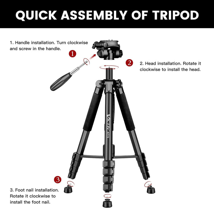 Victiv stativ Kamera 182 cm Aluminium Kamerastativ Einbeinstativ T72 Tripod- Leicht und Kompakt Reis