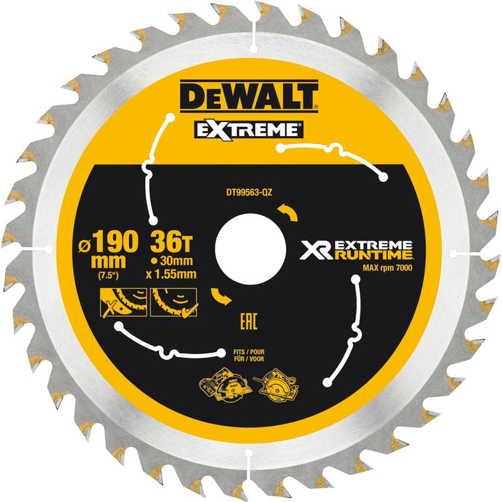 Dewalt XR Extreme Runtime Kreissaegeblatt Handkreissäge, 1 Stück, 190/30 mm 36 WZ/FZ, DT99563-QZ 190