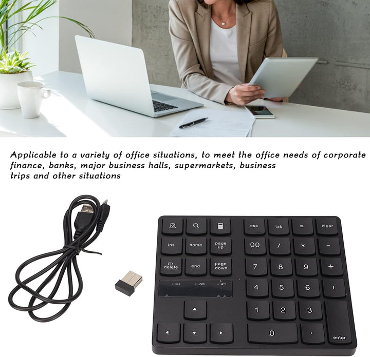 Kabelloser Ziffernblock mit 35 Tasten, 2,4-G-USB-Nummernblock, Ergonomisches Design, Leise, Schnelle