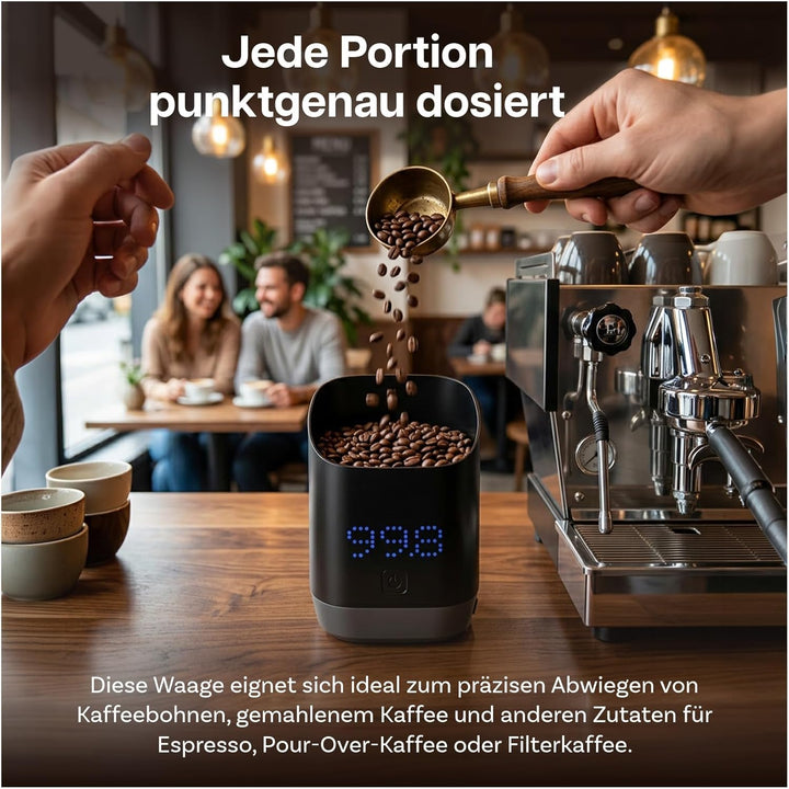 Digitale Kaffeewaage mit LED-Display von MMOBIEL – 0.1g/1g Präzision Kaffee Dosierbecher für Espress