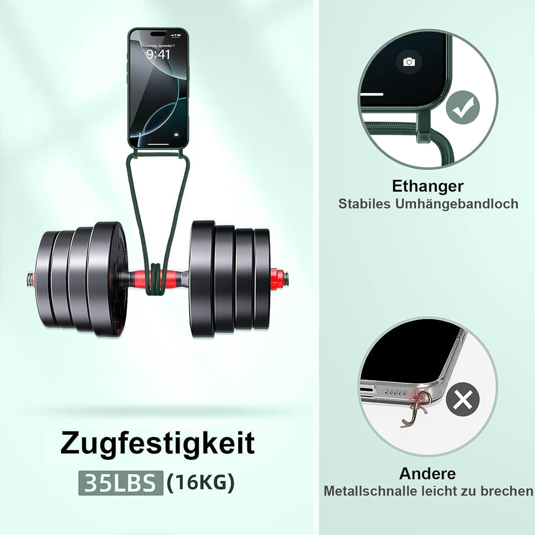 Handyband für iPhone 16 Pro Hülle mit Band + 2 Stück Glas Schutzfolie Transparent Silikon Handyhülle