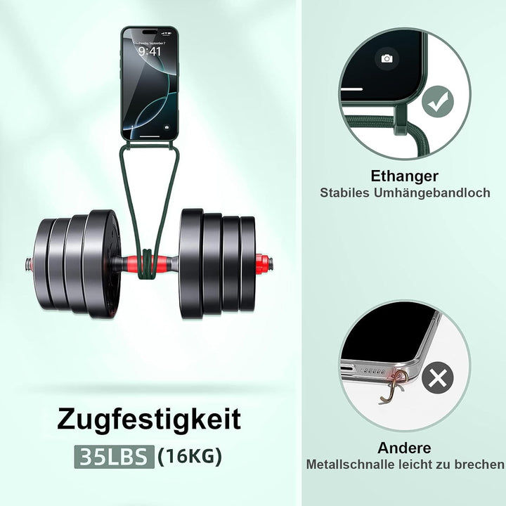 Handyband für iPhone 16 Pro Hülle mit Band + 2 Stück Glas Schutzfolie Transparent Silikon Handyhülle