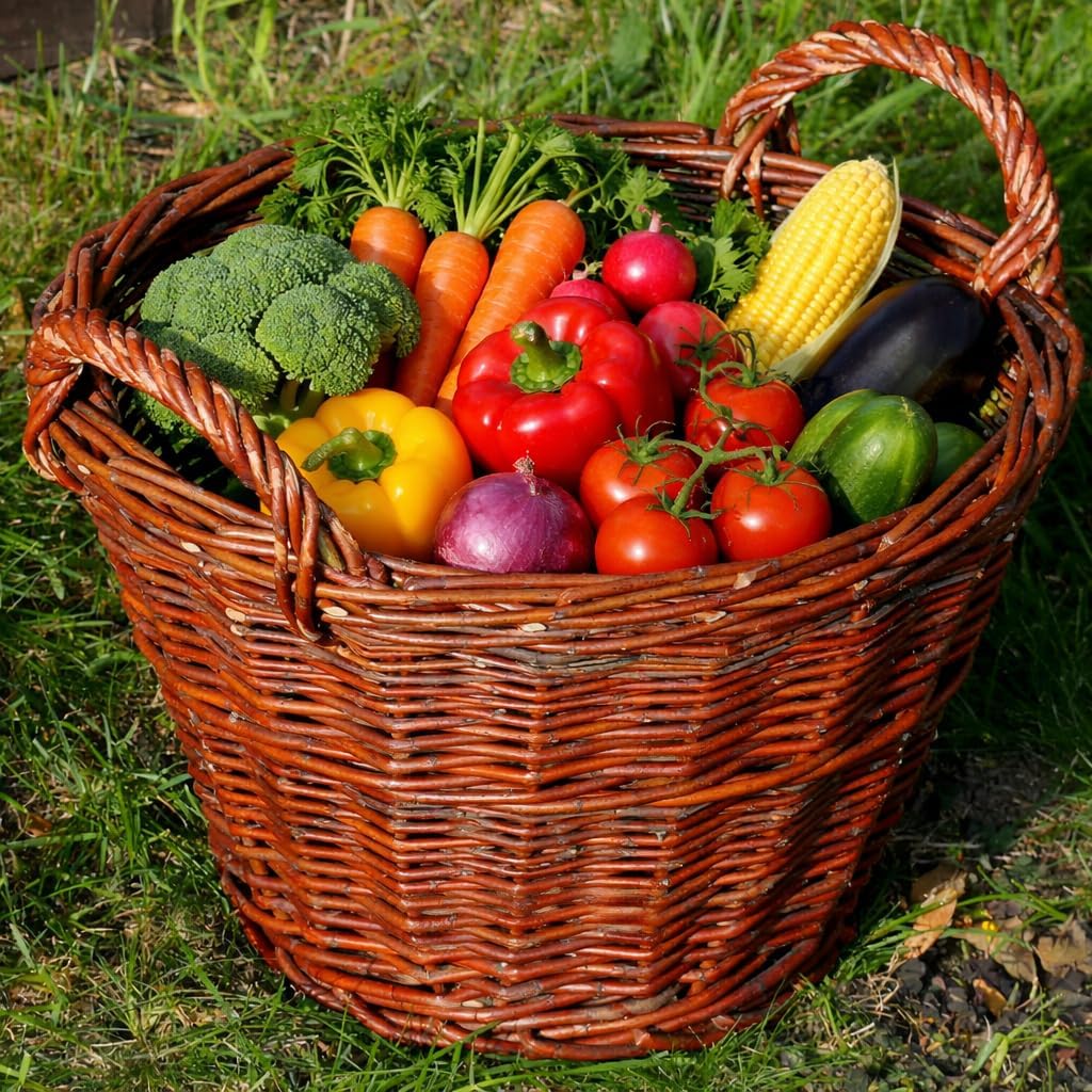 7 Grössen WIKLER Gartenkorb Kartoffelkorb Kaminkorb Holzkorb Weide Kiepe Erntkorb Füllkorb (Ø35), Ø3