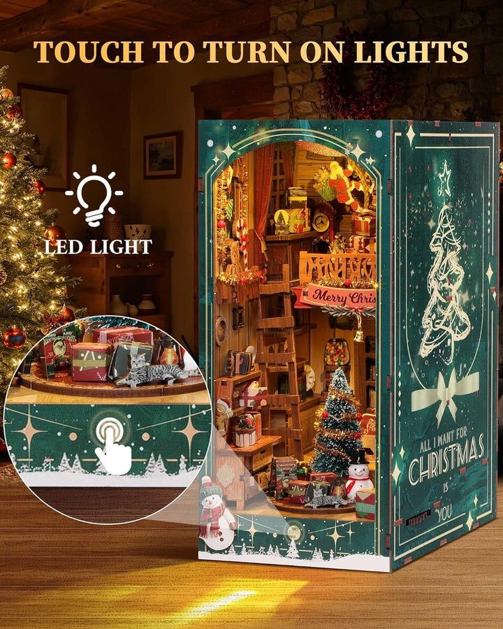 RONSTONE Book Nook Kit mit Staubschutzhülle - DingDang Hütte DIY Miniatur Puppenhaus Booknook mit Le