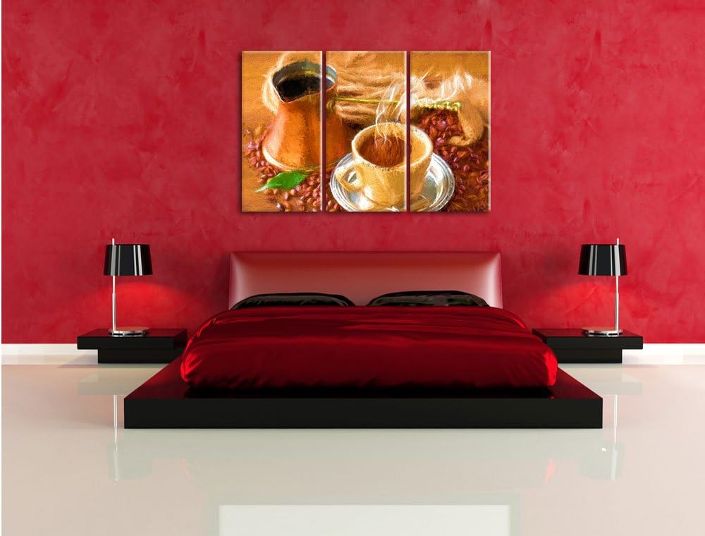 Pixxprint heisser Kaffee Bunstift Effekt 3-Teiler Leinwandbild 120x80 Bild auf Leinwand
