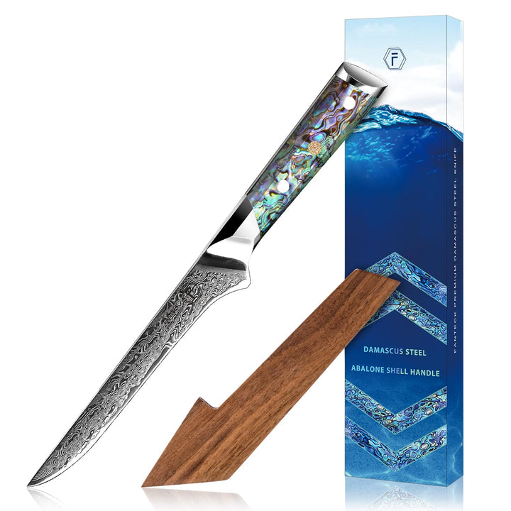 Damast Ausbeinmesser,FANTECK 14cm Filetiermesser Fisch aus VG-10 67 Lagen Damaststahl, Scharf Fischm