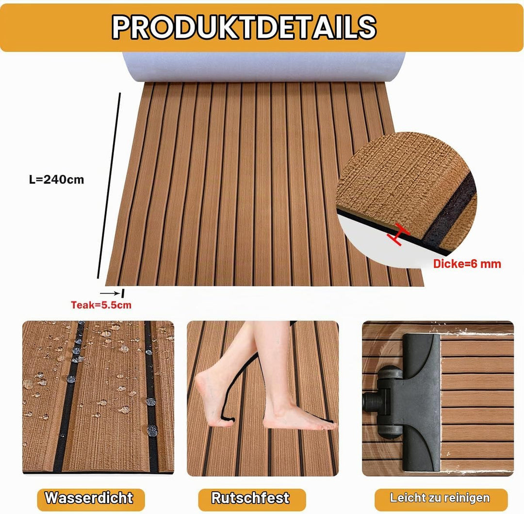 Hzkaicun Eva Schaum Boot 240x17/41/60/90 cm, Teakholz Eva Schaum Bodenbelag, Selbstklebende Deck Tep
