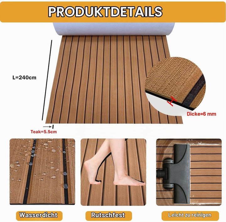 Hzkaicun Eva Schaum Boot 240x17/41/60/90 cm, Teakholz Eva Schaum Bodenbelag, Selbstklebende Deck Tep