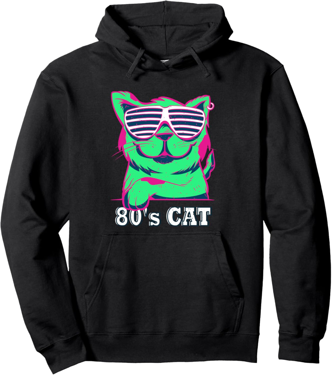 80er Jahre Buntes Retro Outfit Party Katze Pullover Hoodie