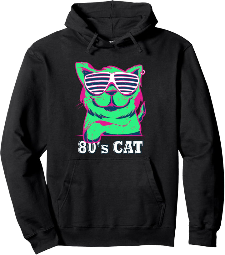 80er Jahre Buntes Retro Outfit Party Katze Pullover Hoodie