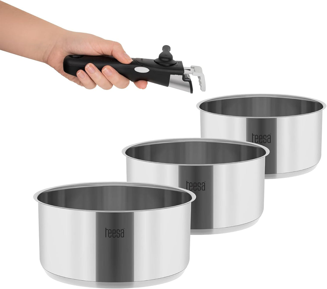 Teesa Topfset mit Abnehmbarem Griff COOK EXPERT SINGLE HAND Edelstahl Typ 18/10 Alle Herdarten TSA01