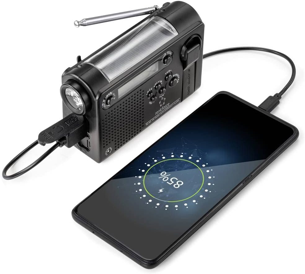 Renkforce RF-CR-200 Kofferradio UKW, MW, KW Notfallradio wiederaufladbar, Solarpanel, Handkurbel, We