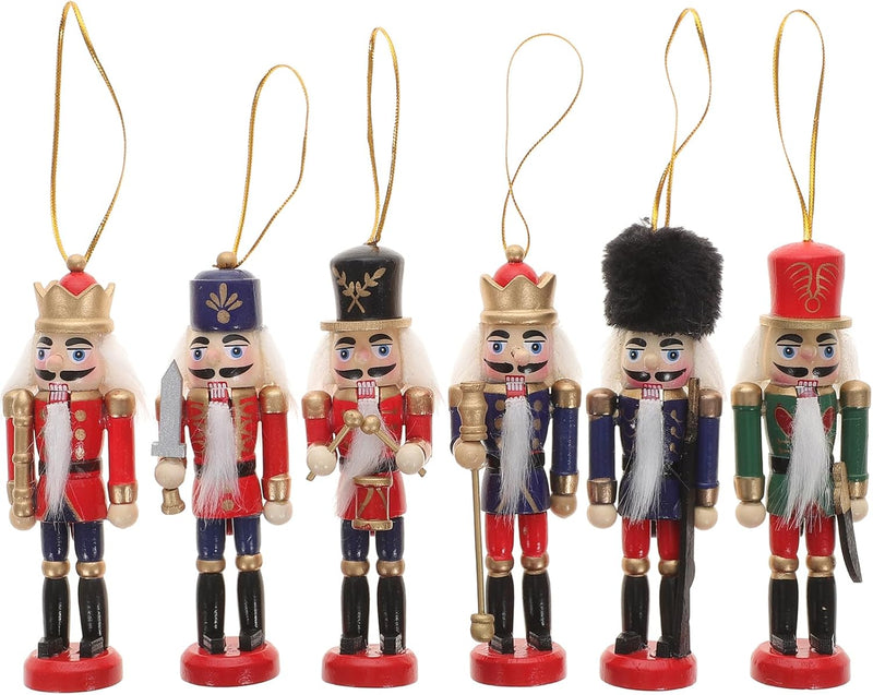 VALICLUD 6 Stück Weihnachts-Nussknacker-Ornamente Mini-Nussknacker-Soldatenfiguren Aus Holz Hängende