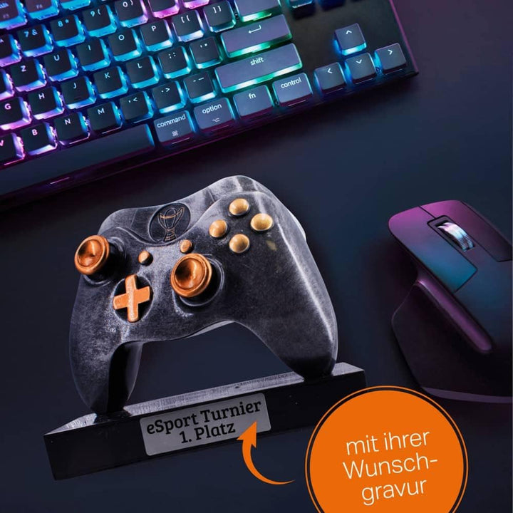 Deitert Esports Pokal mit Gravur, Maus Gaming Controller mit Wunschtext, Gamer Deko, Trophäe mit Gam