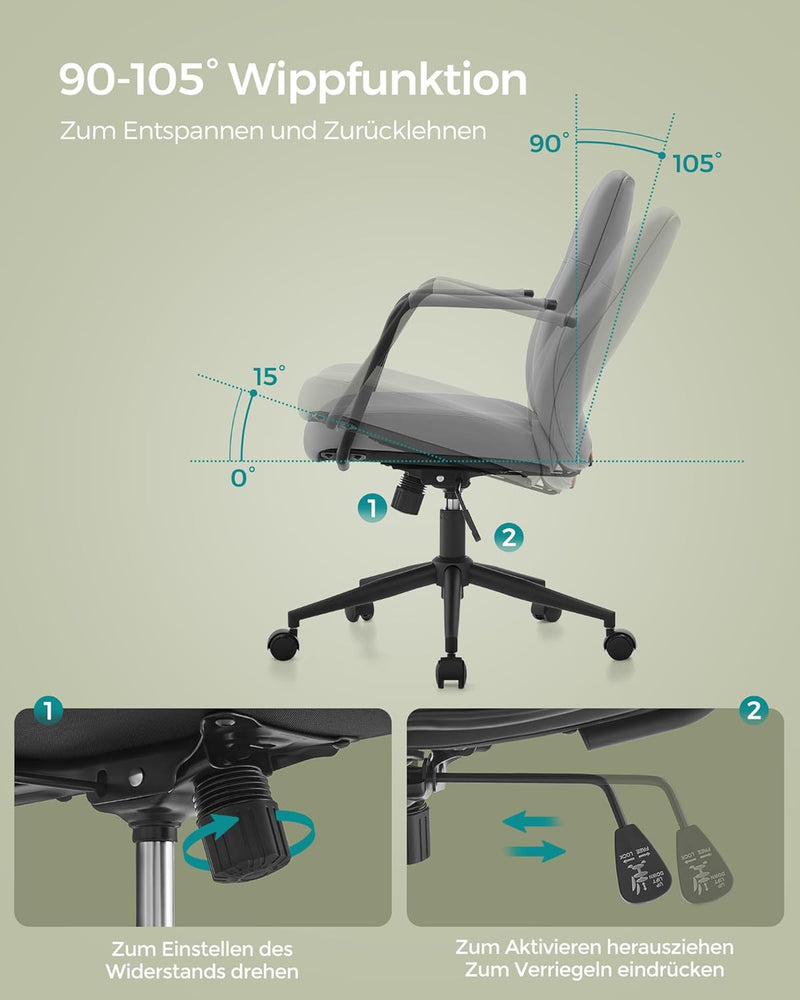 SONGMICS Bürostuhl, Computerstuhl, PU-Oberfläche, leicht zu reinigen, höhenverstellbar, Bequeme Rück