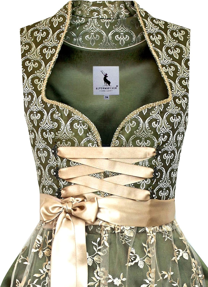 Alpenmärchen Midi Dirndl aus Exklusiver Kollektion inkl. Spitzenschürze Gr.32-54 - ALM660 34 Grün-cr