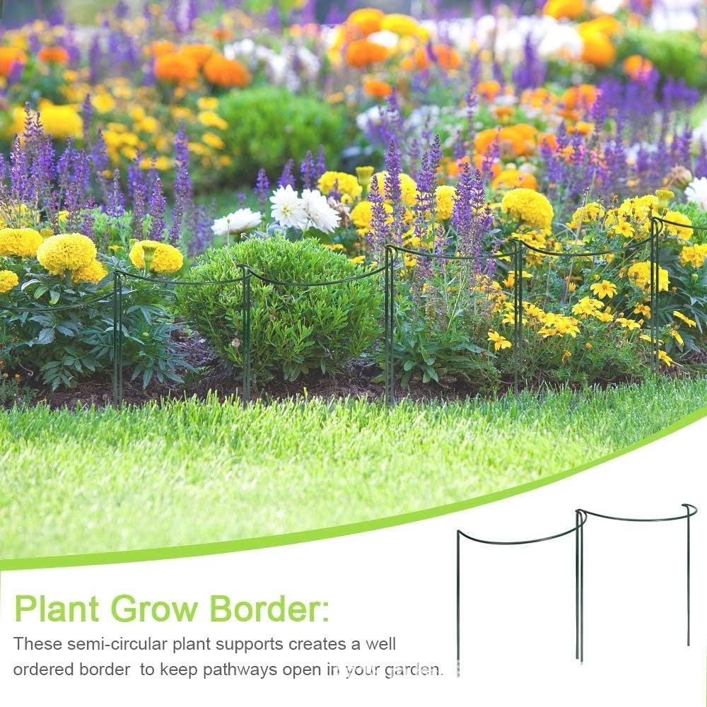 KAZITOO 12 Stück Metall Halbrunde Garten Pflanzenhalter, Metallblumenstützen Ringkäfig-Gartenrand mi