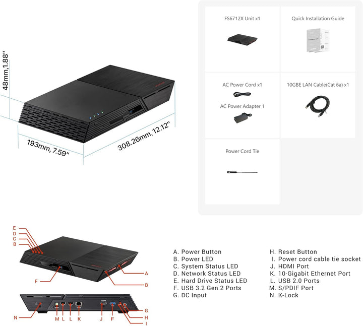 Asustor Flashstor 12 Pro FS6712X - 12 Bay Reine M.2-SSD-NAS Netzwerkspeicher Gehäuse, Quad-Core 2.0G