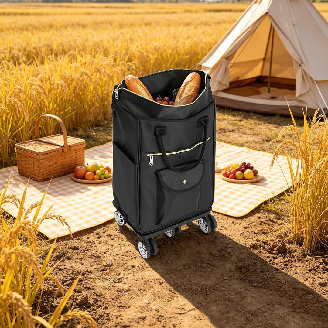 Einkaufstrolley 2-in-1 45L Einkaufstasche mit Rollen Schwarz