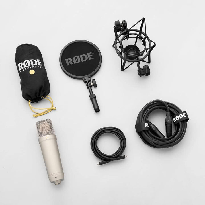 Rode NT1 5th Generation XLR USB Studio-Mikrofon Silver + keepdrum MSA033 Halterung Mit Mikrofonhalte