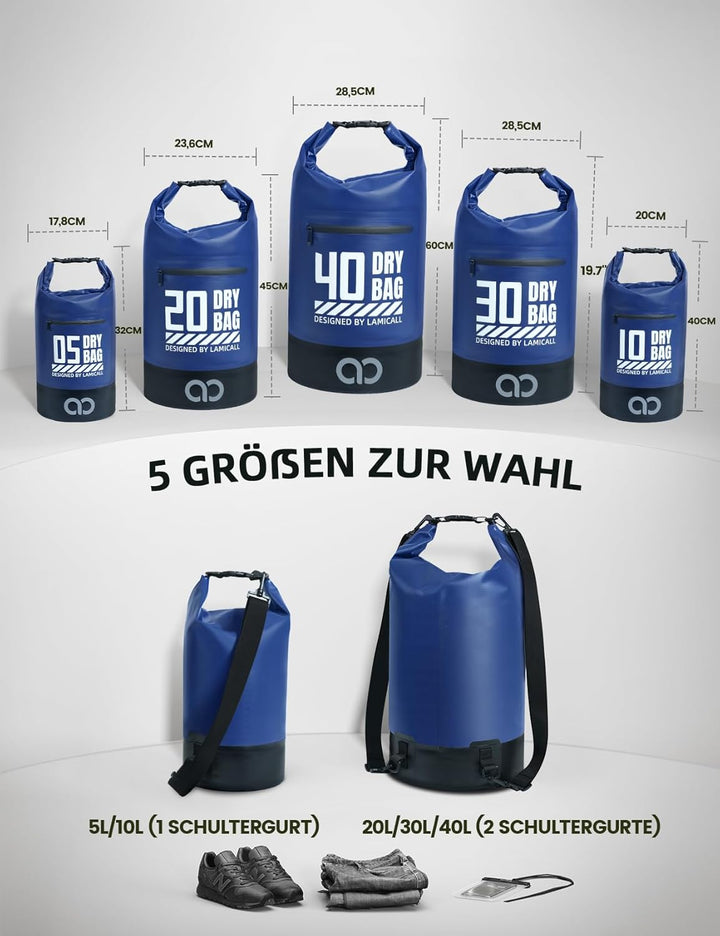 Lamicall Dry Bag, wasserdichte Tasche Beutel, Wasserfester Rucksack Drybag | [Robust &amp; Kratzfest] 5L