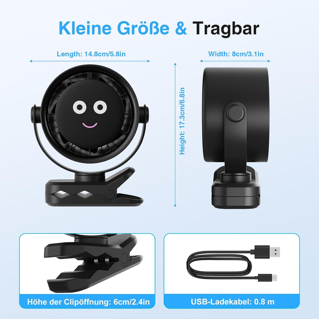 USB-C Wiederaufladbar Ventilator Leise - 3 in 1 Tischventilator mit LED-Display, 720° Gedreht Werden