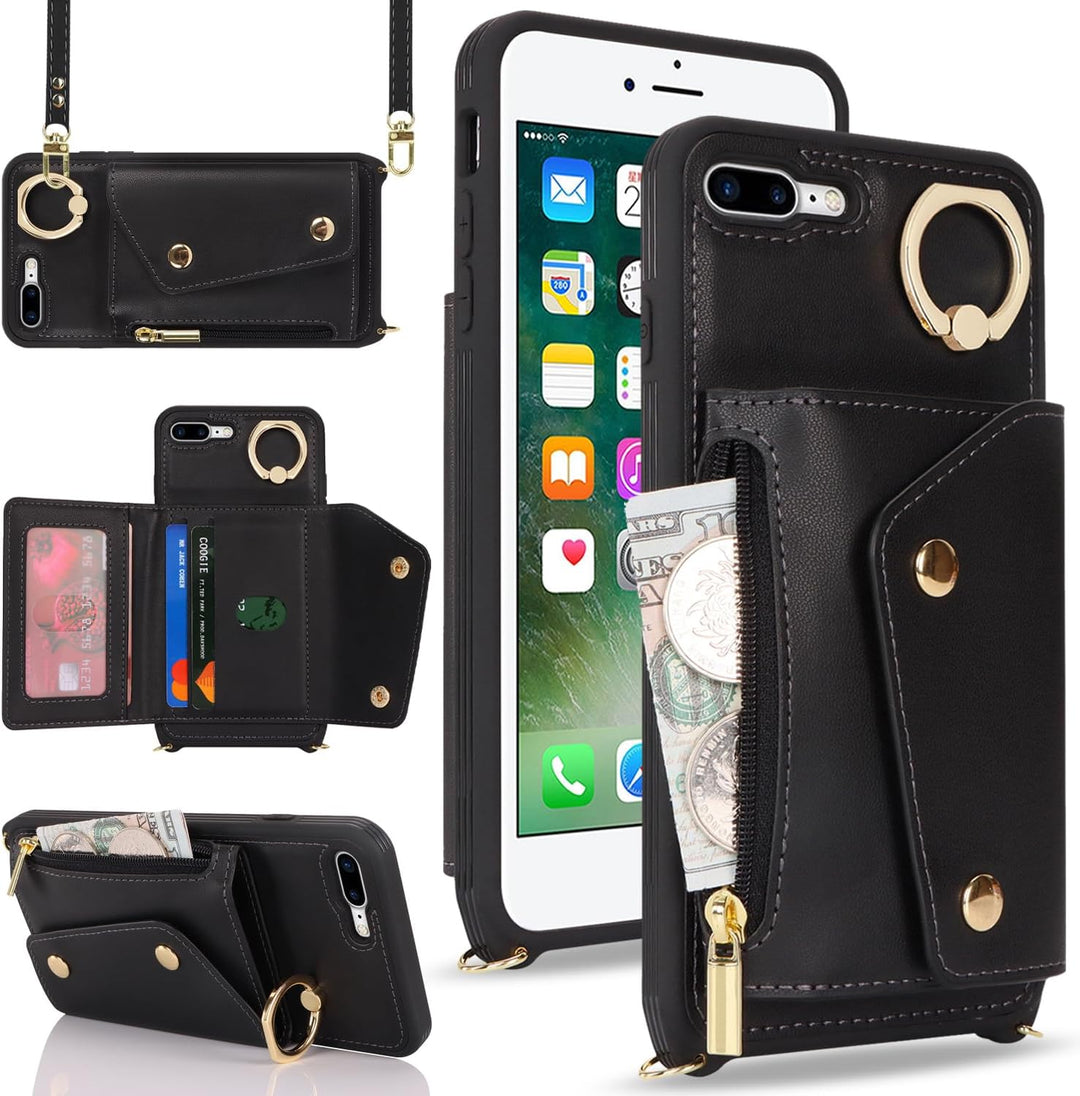 Lipvina Hülle für iPhone 7 Plus/8 Plus Hülle mit Band Kartenhalter handyhülle Hülle für iPhone 7 Plu