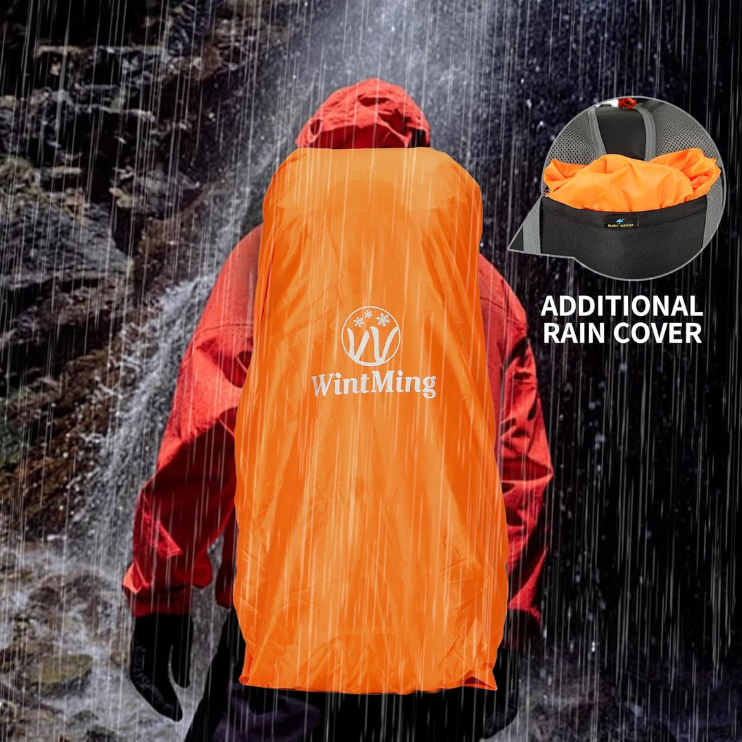 WintMing 75L Hiking Backpack with Rain Cover Waterproof Camping Backpack Shoes Warehouse for Men Wom