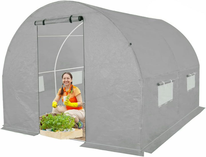 Gewächshaus Foliengewächshaus 2x2m mit Stahlfundament - Grau Folientunnel Gewächshaus für Tomaten 2x