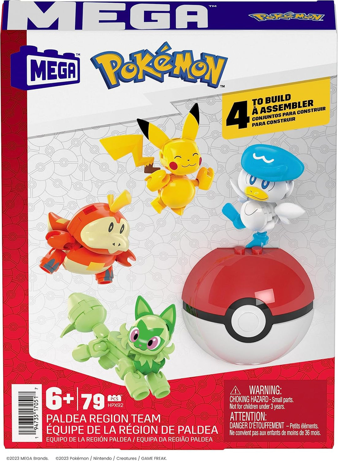 MEGA POKÉMON Paldea-Region - Pikachu und die ersten Partner-Pokémon Felori, Krokel und Kwaks, Zusamm