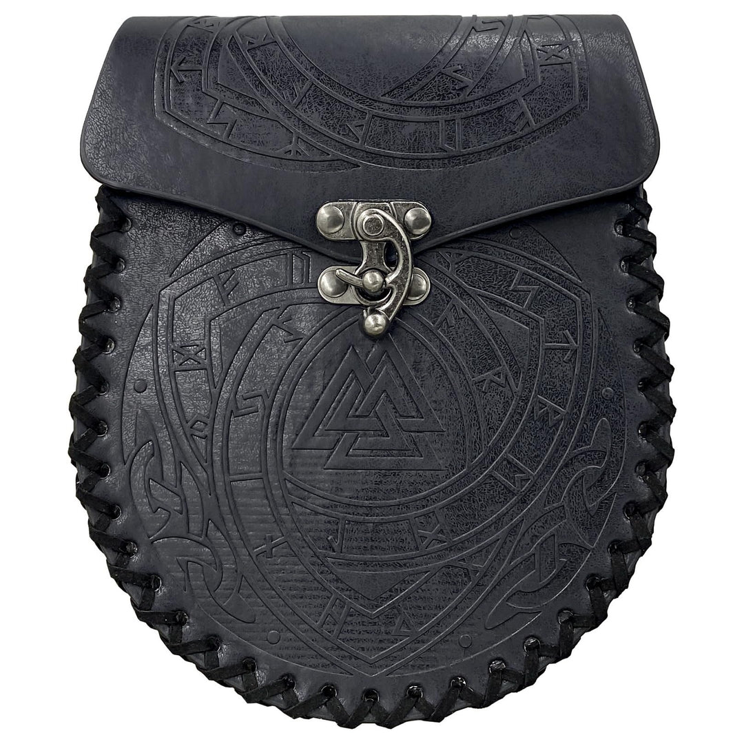 COSFAN Nordische geprägte Gürteltasche, mittelalterliche Kunstledertasche, Schwarze Wikinger-Renaiss