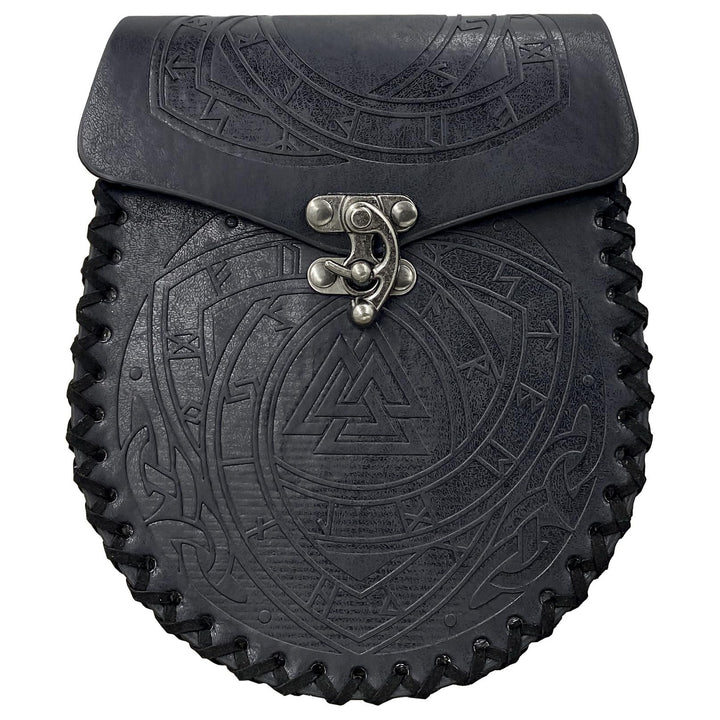 COSFAN Nordische geprägte Gürteltasche, mittelalterliche Kunstledertasche, Schwarze Wikinger-Renaiss