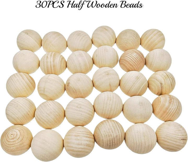 30 Stück halbe Holzperlen 50mm Naturbelassene unbehandelte Holzhalbkugeln Runde gespaltene Holzkugel