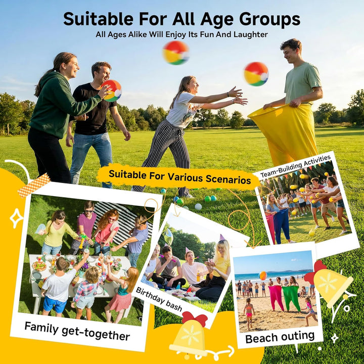 4-farbiges Team Granny Pants Hof-Spiel mit 16 Bällen und 2 Pumpen – komplettes Party-Set für Erwachs