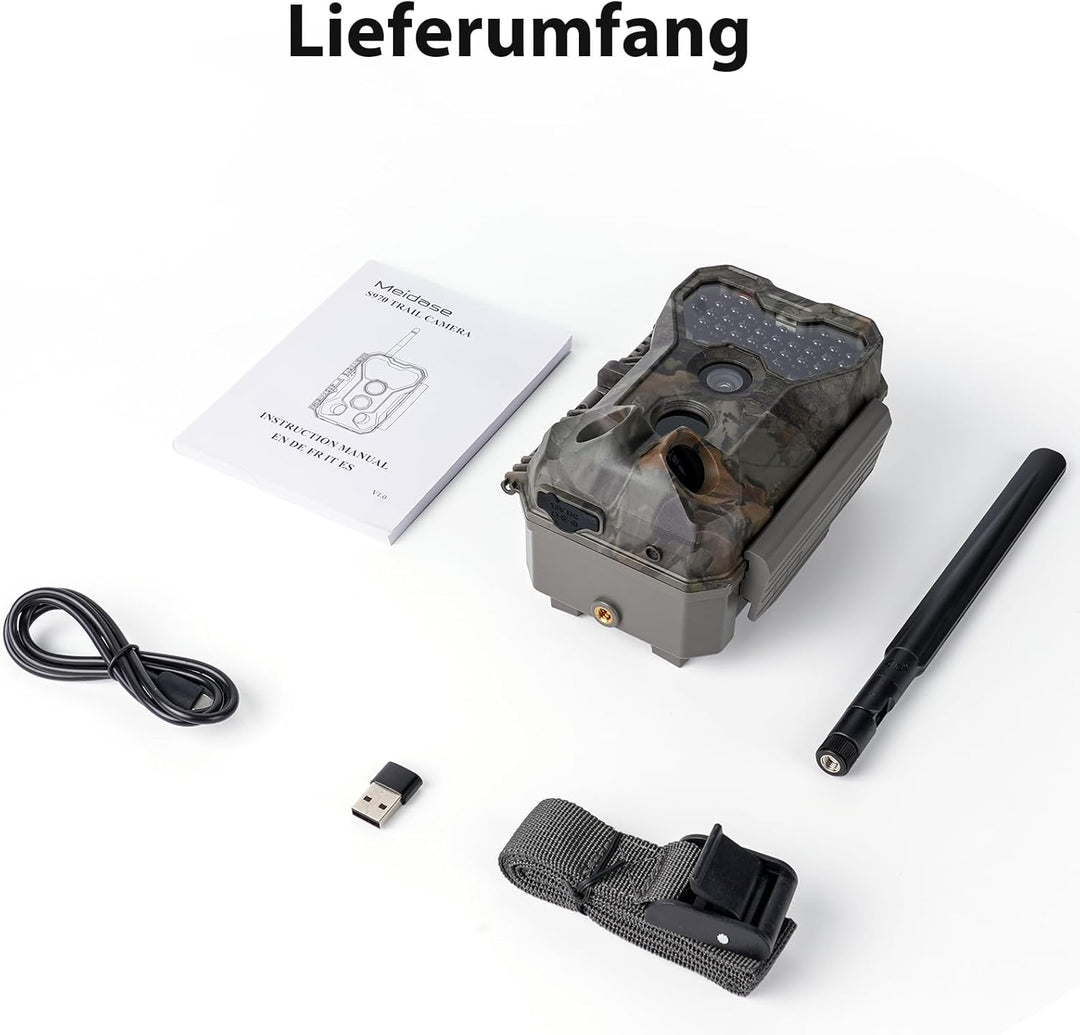 S970 4G LTE Wildkamera, 48MP 1296P, Mit Live Streaming Funktion, Nachtvision, 0.1s Bewegungsaktivier