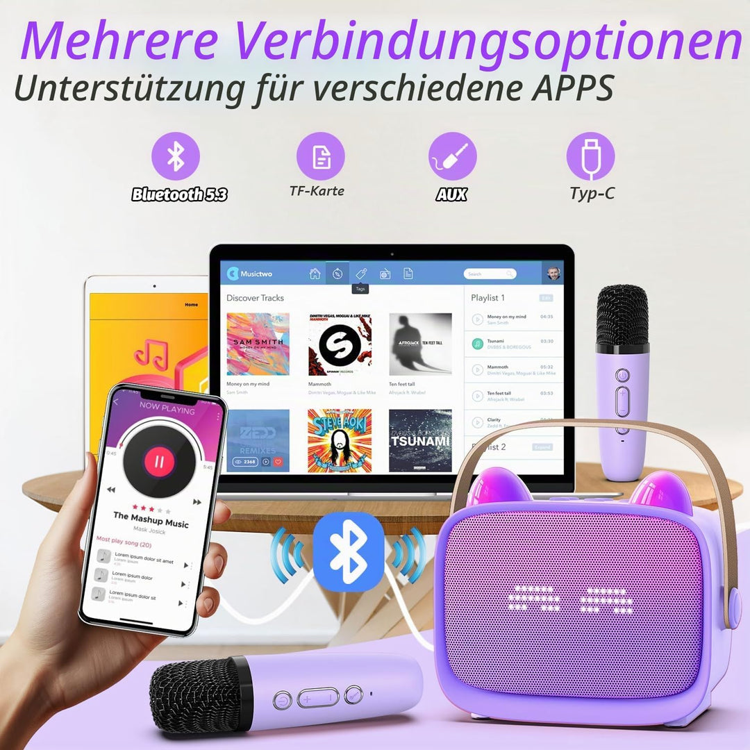Karaoke Maschine mit 2 Karaoke Mikrofonen Kinder: Mini Karaoke Maschine Geschenk Mädchen mit Mikrofo