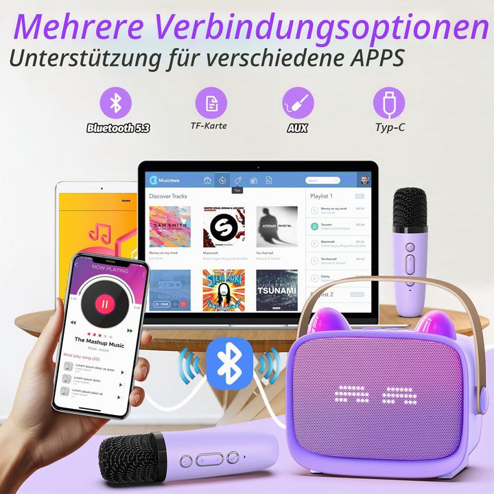 Karaoke Maschine mit 2 Karaoke Mikrofonen Kinder: Mini Karaoke Maschine Geschenk Mädchen mit Mikrofo
