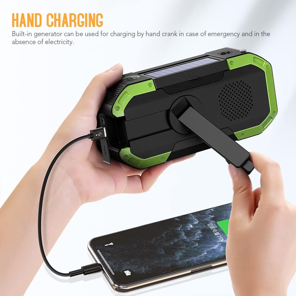 Kavolet Solar Radio, Tragbar Kurbelradio Dynamo Radio mit AM/FM, 5000mAh Power Bank Ladegerät Blitzl