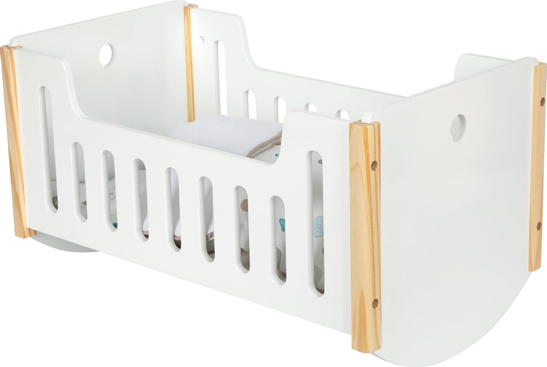 Small Foot Puppenwiege aus Holz mit Bettwäsche – skandinavisches Puppenbett „Little Button“ – für Pu