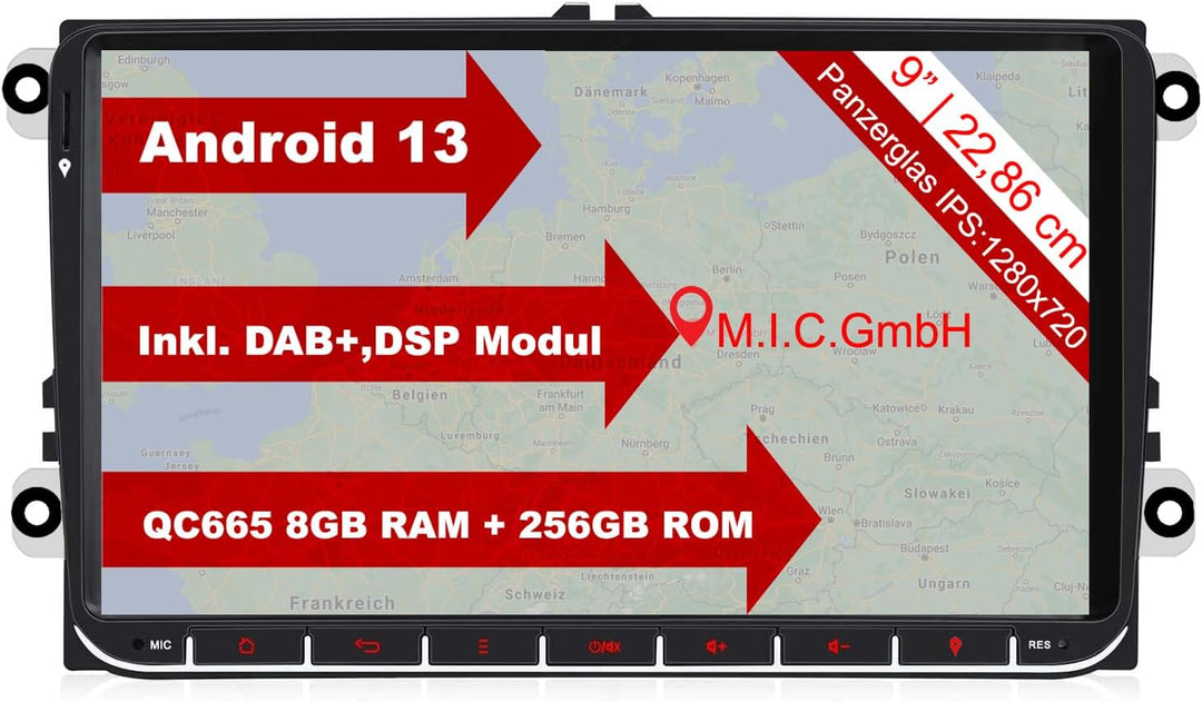 M.I.C. AV9V2-Ultra Android 12 Autoradio mit navi Qualcomm Snapdragon 665 8G+256G Ersatz für VW Golf