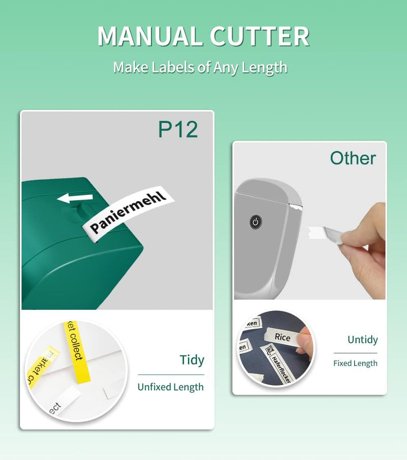 Phomemo P12 Etikettendrucker Bluetooth, Mini labelmaker Beschriftungsgerät selbstklebend, Thermo Eti