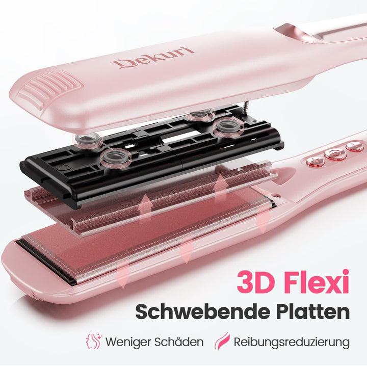 Dekuri Glätteisen, 42 mm breite Platten, wasserbasierter Keramik-Glätteisen Locken und Glätten, Haar