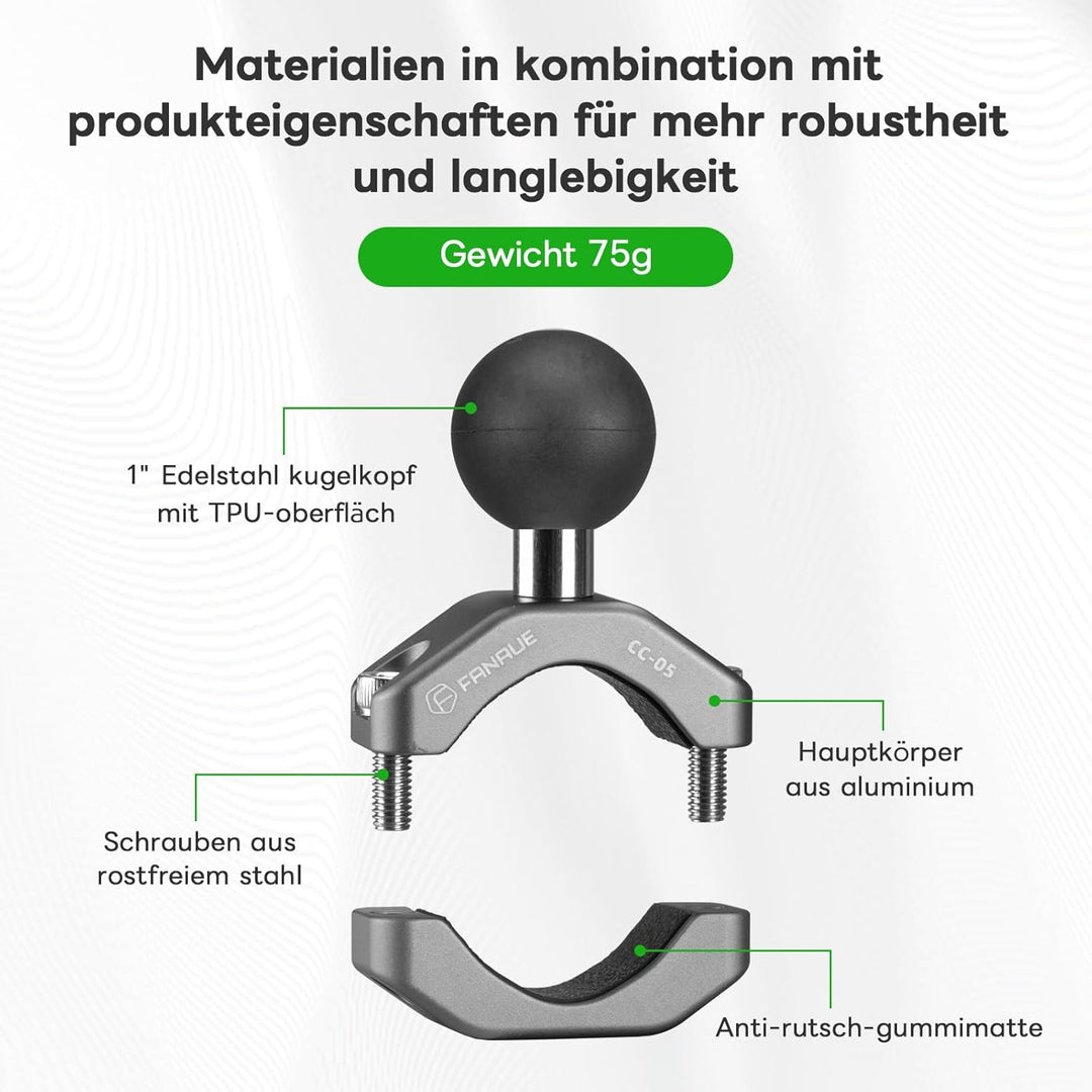 FANAUE Lenker U-Bolzen Montagebasis aus Aluminiumlegierung mit 1" TPU Kugel,Kompatibel mit RAM Mount